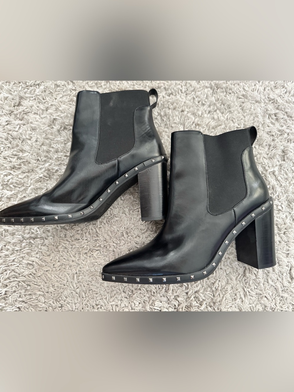 Charles David Black Studded Chelsea Block Heel Boots
